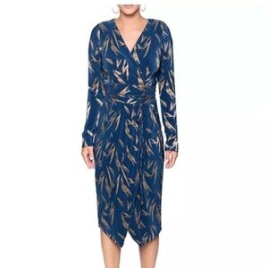 Rachel Rachel Roy Womens Sylvia Navy Metallic Faux Wrap Midi Dress 22